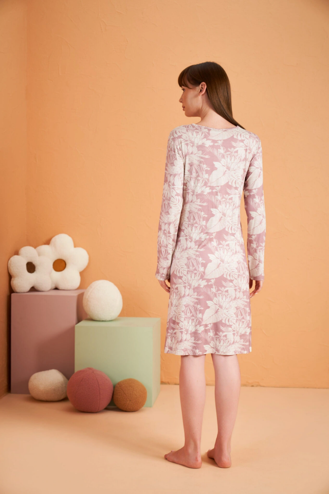 PJS 28019 Kadın Uzun Kol Desenli Gecelik