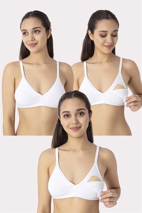 3 Adet Beyaz Kadın Pamuklu Emzirme Sütyeni Balensiz Hamile Lohusa Esnek Yumuşak Kumaş