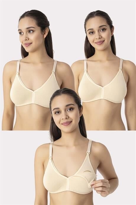 3 Adet Ten Kadın Pamuklu Emzirme Sütyeni Balensiz Hamile Lohusa Esnek Yumuşak Kumaş