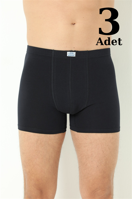 Siyah Erkek Boxer Düz 3'lü Paket Pamuklu Likralı