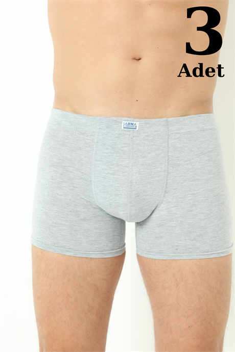 Gri Erkek Boxer Düz 3'lü Paket Pamuklu Likralı