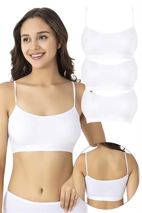 Kadın Bambu İp Askılı Çıkarılabilir Pedli Büstiyer Beyaz 3'lü Paket