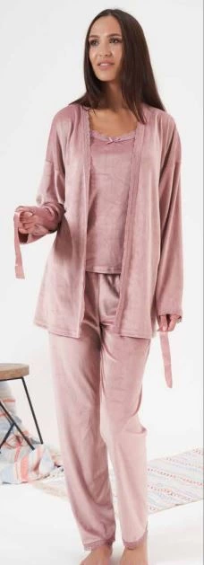 Estiva 24397 Bayan Kadife 3'lü Pijama Takım