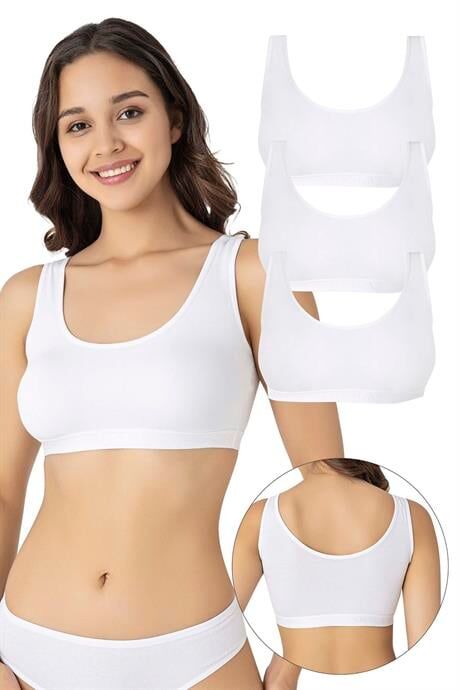 Kadın Beyaz Bambu Kalın Askılı Çıkarılabilir Pedli Yarım Atlet Büstiyer 3'lü Paket